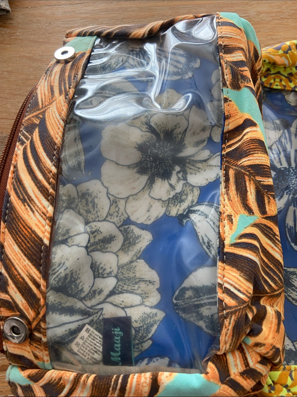 Maaji Tropical Leaf Print Cosmetic Bag - Aqua & Brown - Picture 5 of 7
